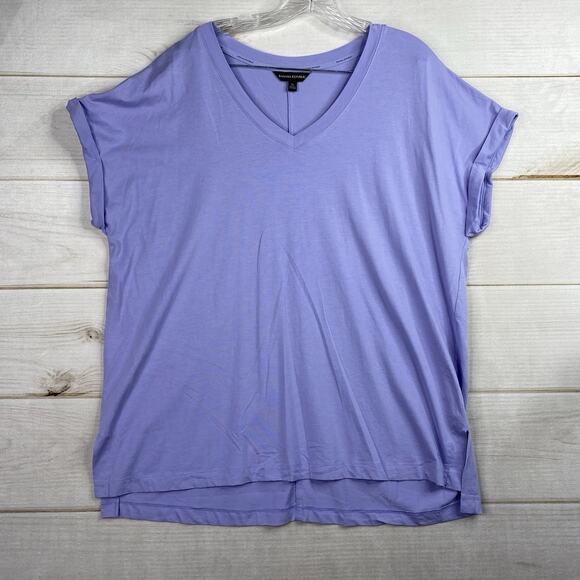 Banana Republic T-Shirt XL Womens Purple Cozy Slub V Neck Cuffed Short Sleeve - Picture 1 of 9